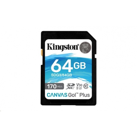 Kingston SDXC karta 64GB Canvas Go! Plus, R:170/W:90MB/s, Class 10, UHS-I, U3, V30