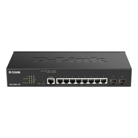 D-Link DGS-2000-10P Managed PoE switch, 8x GbE PoE+, 2x SFP, PoE 65W, fanless