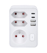 Solight rozbočka, 1x 16A + 2x 2,5A, 2xUSB A+C, bílá, vypínač