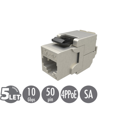 Samořezný keystone Solarix CAT6A STP RJ45 SXKJ-10G-STP-BK-SA Component Level a 4PPoE certifikace