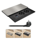 Solight vestavný blok zásuvek s posuvným krytem, 2 zásuvky, USB A+C 20W PD, 2m, stříbrný