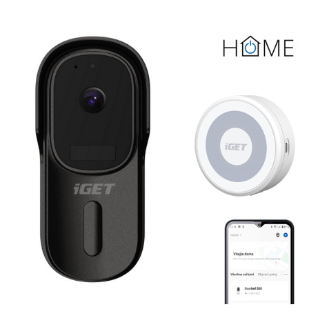 iGET HOME Doorbell DS1 Black + CHS1 White - WiFi bateriový videozvonek, set s reproduktorem, CZ app