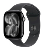 Apple Watch Series 11 GPS + Cellular 46mm Jet Black Aluminium Case with Black Sport Band - M/L
