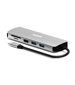 PORT CONNECT USB-C 1× 4K dokovací stanice, 9v1, hliníková konstrukce, 85W PD, stříbrná