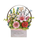 RoboTime 3D dřevěná skládačka Košík s květinami