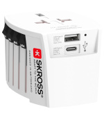 BAZAR - SKROSS cestovní adaptér MUV USB, USB A+C, univerzální pro 150 zemí - Poškozený obal (Komplet)