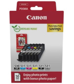 Canon Cartridge PGI-530/CLI-531 PGBK/C/M/Y/BK/GY + Canon PAPÍR GP-501 4X6 50