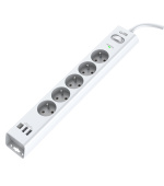 WG - Přepěťová ochrana 5 slotů + 2x USB-A + 1x USB-C, kabel 1,5 metru, bílá