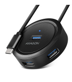 AXAGON HUE-P1C, 4x USB 3.2 Gen 1 ROUND hub, micro USB napájecí konektor, kabel USB-C 30cm