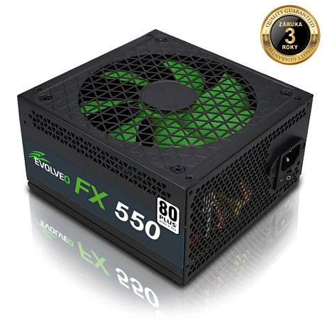 EVOLVEO FX 550, zdroj 550W ATX, 14cm, tichý, 80+ White, záruka 3 roky, černý