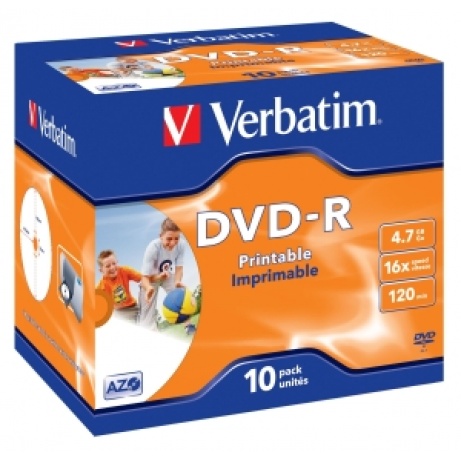 VERBATIM DVD-R (10-pack)Printable/16x/4.7GB/Jewel