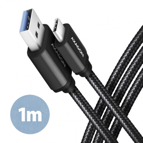 AXAGON BUCM3-AM10AB, SPEED kabel USB-C <-> USB-A, 1m, USB 3.2 Gen 1, 3A, ALU, oplet, černý