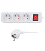 Solight prodlužovací přívod 3m, 3 zásuvky, vypínač, 16A/3680W, PVC, bílý