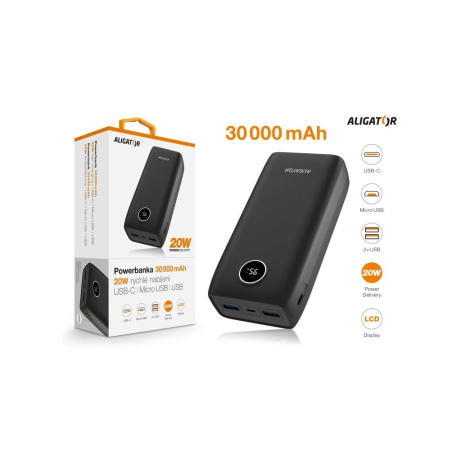ALIGATOR PBPD30BK 30 000mAh PD 20W černá