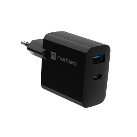 Univerzální USB nabíječka Natec RIBERA GaN 65W, 1X USB-A, 1X USB-C, Černá