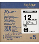 BROTHER HGE-231V5 Labelling Supplies, 12mm Black/White (5 pcs Pack) High Grade Tape