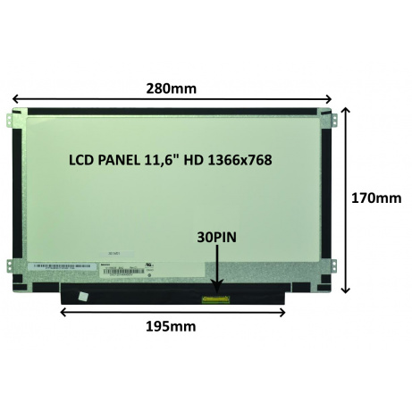 LCD PANEL 11,6" HD 1366x768 30PIN MATNÝ / ÚCHYTY PO STRANÁCH