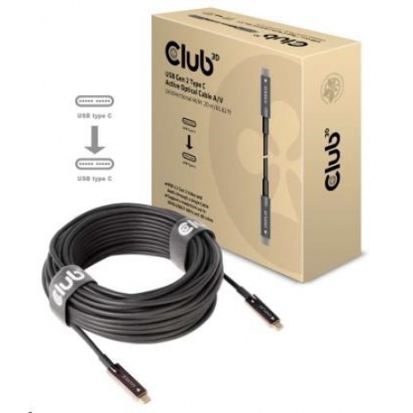 Club3D Kabel USB 3.2 typ C Gen2, aktivní, (M/M), 20m, optický, aktivní, unidirectional, A/V