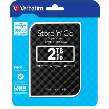 VERBATIM HDD 2.5"  2TB Store 'n' Go Portable Hard Drive USB 3.0, Black GEN II