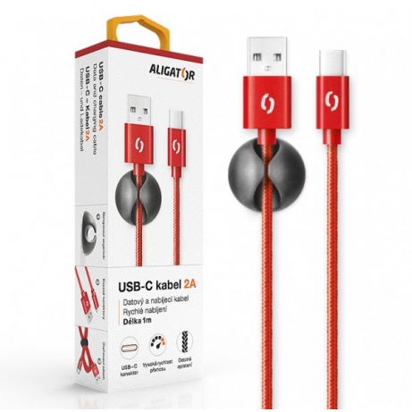 ALIGATOR PREMIUM Datový kabel 2A, USB-C červená