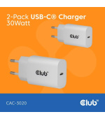 Club3D Nabíječka, USB-C, Power Delivery 15V/2A, 2-pack, bílá