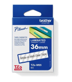 BROTHER Matná laminovaná páska pro tisk štítků Brother TZe-M65 – bílý tisk na čirém podkladu, šířka 36 mm
