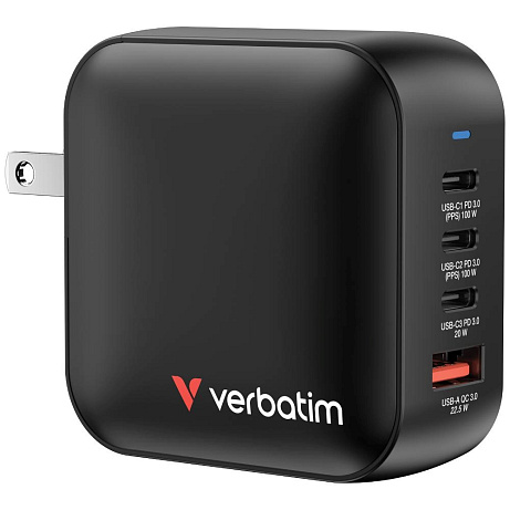 VERBATIM GaN Nabíječka Mini GaN 100W, 3xUSB-C, 1x USB-A, černá