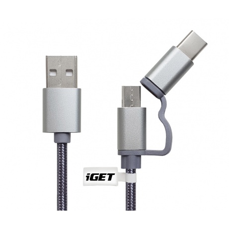 iGET G2V1 - USB kabel Micro USB/ USB - C dlouhý pro veškeré mobilní telefony, včetně odolných