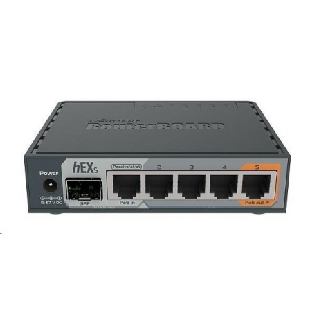 MikroTik RouterBOARD hEX S, 880MHz dual-core CPU, 256MB RAM, 5x LAN, 1x SFP, PoE in/out,USB,microSD slot, vč. L4 licence