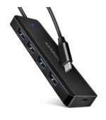BAZAR - AXAGON HUE-C1C, 4x USB 5Gbps TRAVEL hub, USB-C napájecí konektor, kabel USB-C 19cm - Po opravě