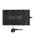 Solight přepěťová ochrana, 8z, USB A+CA, 2m, černá