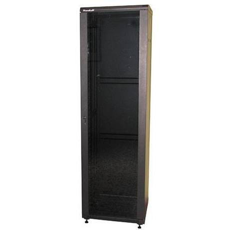 XtendLan 19" stojanový rozvaděč 47U 600x800, nosnost 800kg, skleněné dveře, plná záda, kolečka, rozložený, černý