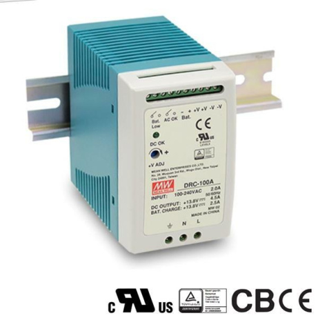 MEANWELL - DRC-100B - Průmyslový napájecí zdroj 24V 100W s funkcí nabíječky na DIN lištu