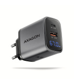 AXAGON ACU-PQ67D, GaN nabíječka do sítě 67W, výstup USB-A + USB-C, PD3.0/PPS/QC4+/SFC2.0/Apple, LCD display