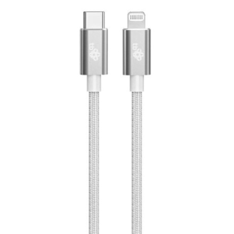 TB kabel USB-C - Lightning oplétaný 1m, stříbrný