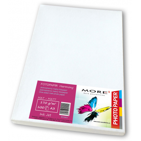 Fotopapír matný bílý kompatibilní s A3; 170g/m2; kompatibilní s ink. tisk.; 100 ks