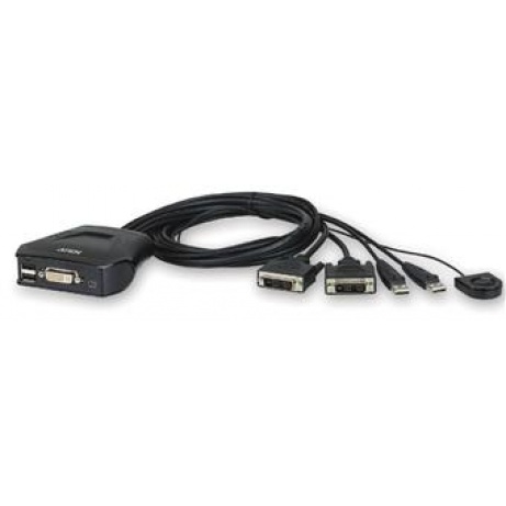 Aten 2-port DVI KVM USB mini, integrované kabely