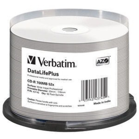 BAZAR - VERBATIM CD-R(50-pack) spindl, AZO 52X,700MB,WHITE WIDE PRINTABLE SURFACE NON-ID