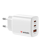 VERBATIM GaN Nabíječka Essentials 65W, 2xUSB-C, 1xUSB-A, bílá