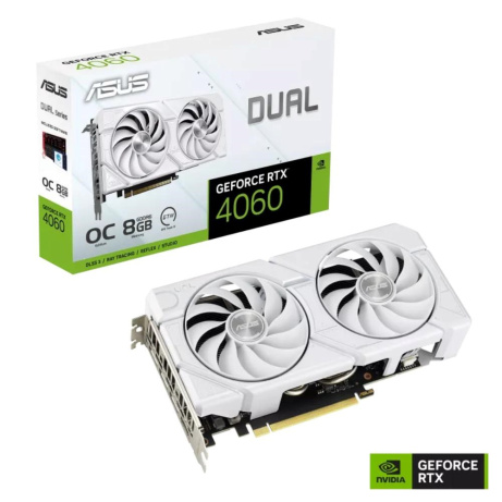 ASUS VGA NVIDIA GeForce RTX 4060 DUAL OC EVO 8G WHITE, 8G GDDR6, 3xDP, 1xHDMI