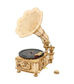 RoboTime 3D dřevěné mechanické puzzle Gramofon (elektrický pohon)