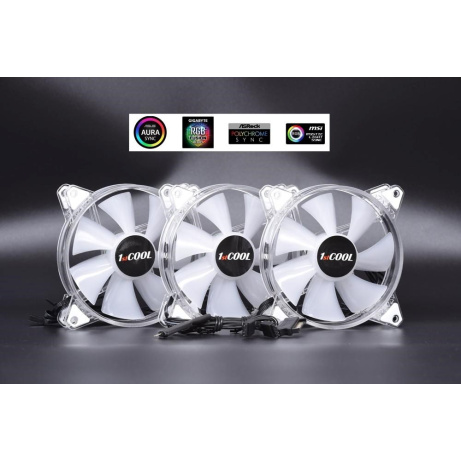 1stCOOL KIT AURA EVO CRYSTAL ARGB 3x Crystal White ventilátor + ARGB Nano řadič