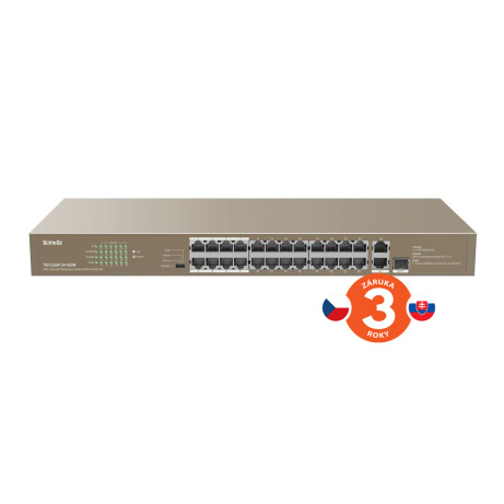 Tenda TEF1126P-24-410W PoE AF / AT switch - 24x PoE 100 Mb/s + 2x Uplink 1Gb/s RJ45/SFP,PoE+ 370W