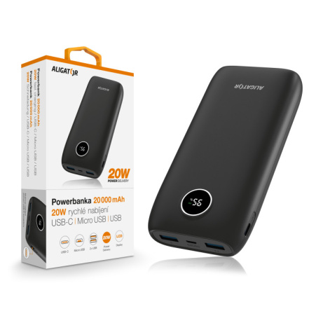 ALIGATOR Powerbanka Power Delivery 20W, rychlé nabíjení, 20 000 mAh, černá