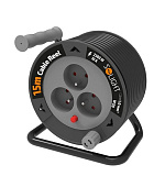 Solight prodlužovací přívod na bubnu 15m, 3 zásuvky, černý kabel, 3x 1,0mm2