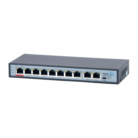 MaxLink PoE switch PSBT-10-8P-250 (náhrada za PSAT-10-8P-250), 10x LAN/8x PoE 250m, 802.3af/at/bt