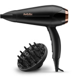 BaByliss D570DE fén na vlasy, 2200 W, ionizace, 2 rychlosti, 3 teploty, difuzér, tvarovací kartáč, černá