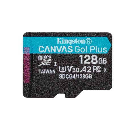 Kingston MicroSDXC karta 128GB Canvas Go! Plus, R:200/W:160MB/s, Class 10, UHS-I, U3, V30, A2 + Bez Adaptéru