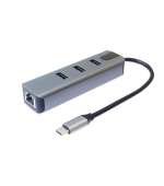 PremiumCord Adapter USB-C na Gigabit 10/100/1000Mbps + 3x USB3.2 konektor