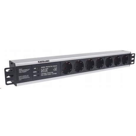 Intellinet 19" 1.5U Rackmount 7-Way Power Strip - German Type, rozvodný panel, 7x DE zásuvka, 3m kabel,přepěťová ochrana